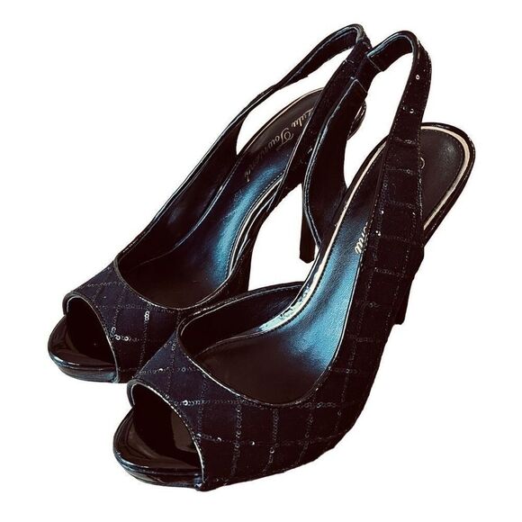 Lulu Townsend Black Sequins Open Toe Pumps Size 7.5 - Picture 9 of 9